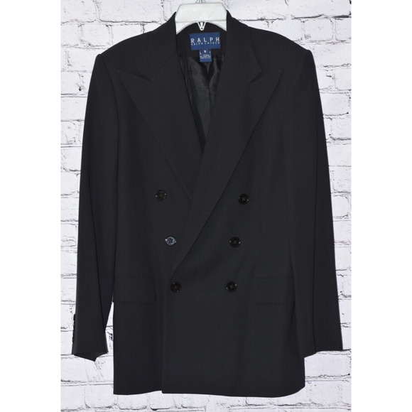 Ralph Lauren Blue Label Double Breasted Black Business Suit Jacket Blazer Size 8 - Picture 1 of 12